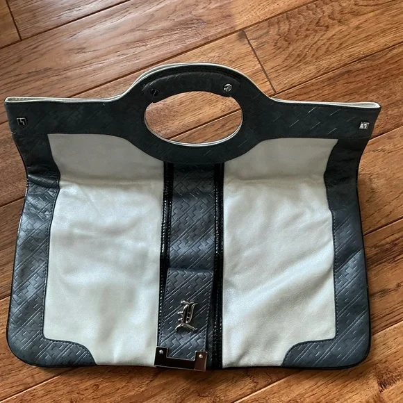L.A.M.B Metallic Leather Carlisle Foldover Convertible Clutch, Ivory and Gray - Picture 5 of 11